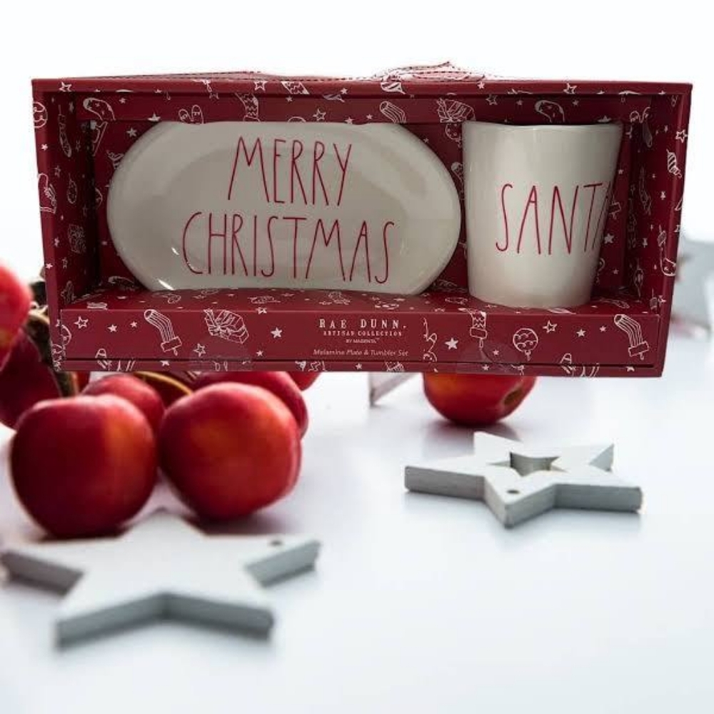 Rae Dunn Melamine Merry Christmas Plate & Santa Cup